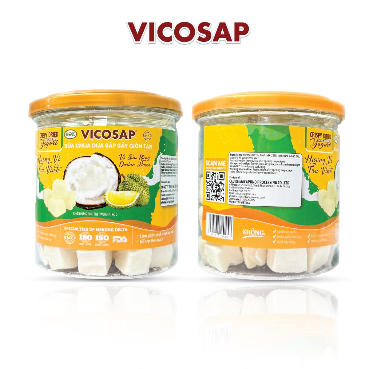 Sữa chua dừa sáp sấy giòn tan vị sầu riêng hũ 60g