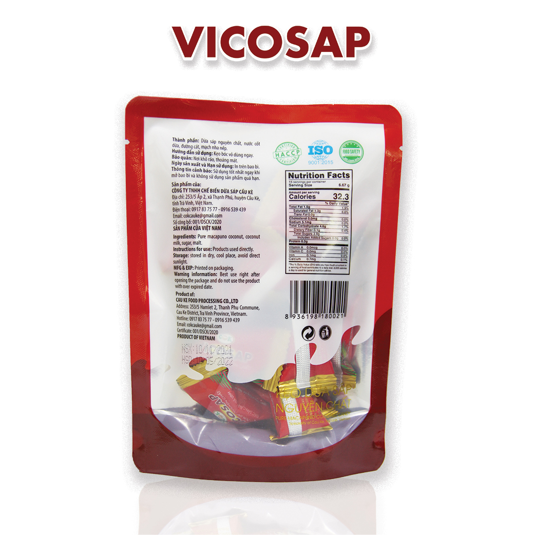 Kẹo dừa sáp nguyên chất túi 100g