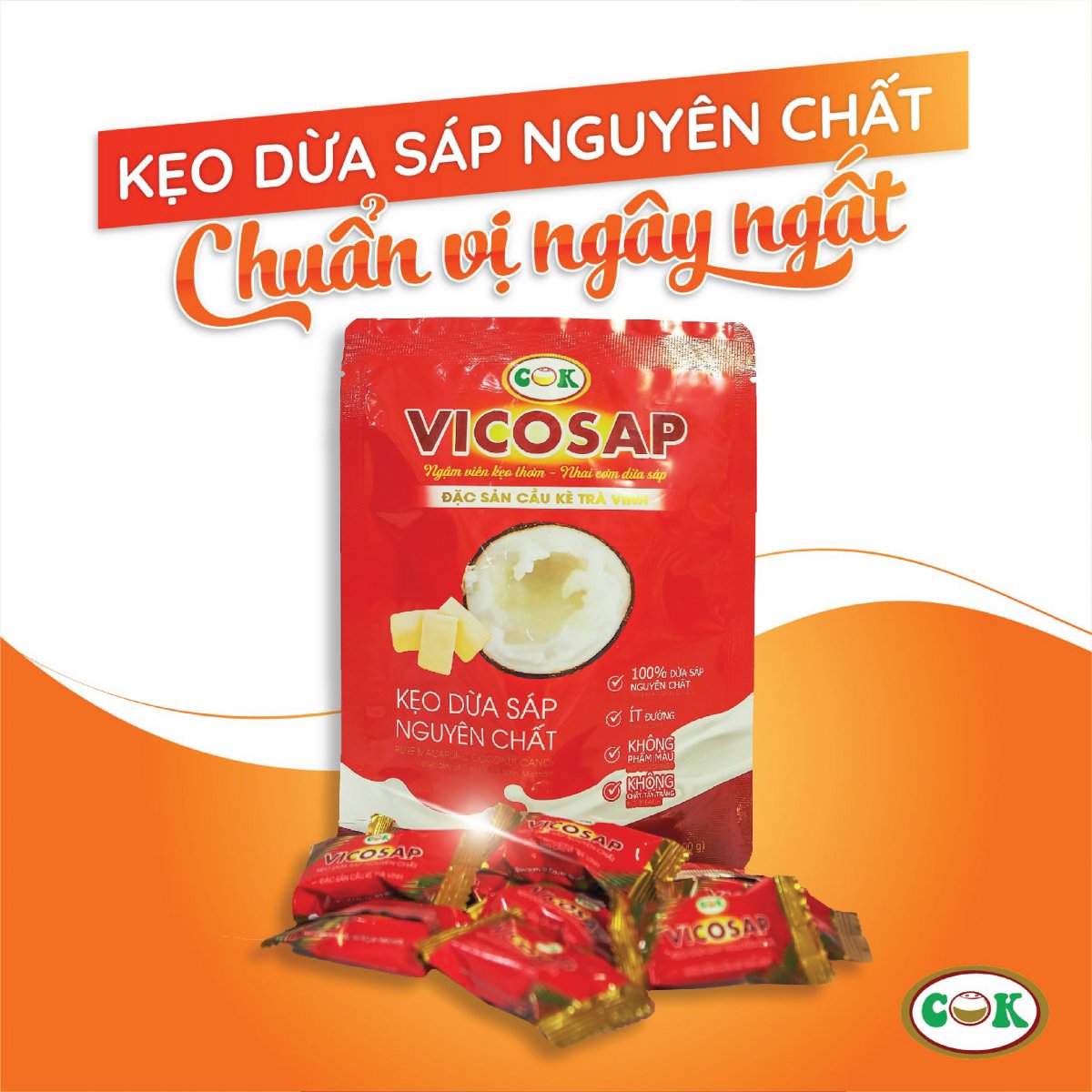 Kẹo dừa sáp nguyên chất túi 100g