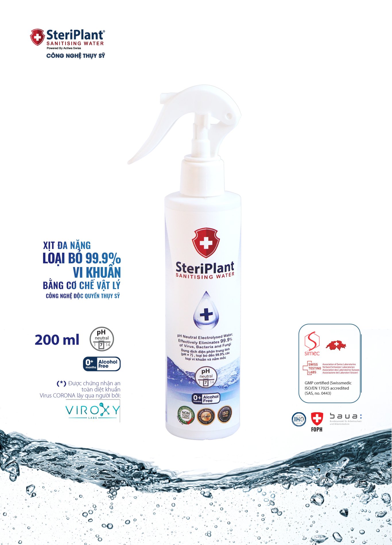 Sát khuẩn công nghệ Thụy Sĩ SteriPlant 200ml